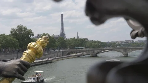 The river. Boat. View of the Eiffel Tower. Paris, France. Stock Footage 95745927