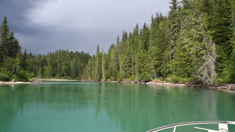 River boating, storm, Clearwater River in Wells Gray Park, 4k Stock Footage 247093207