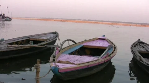 River Boats Docked On The Ganges Stock Footage 377595