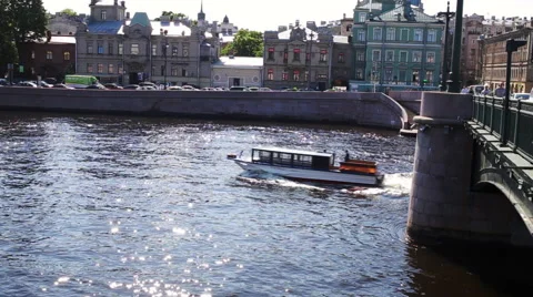 River boats moving on Neva river in St. Petersburg Russia Stock Footage 63529863