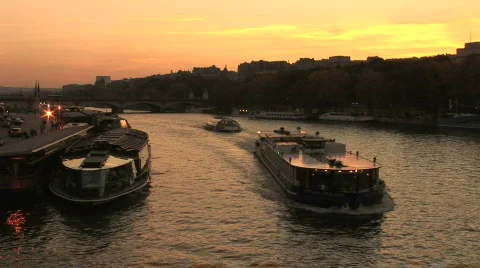 River Boats Sunset Vídeo Stock 493595