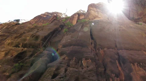 River bottom of canyon sun overhead Zion National Park Stock Footage 32818376