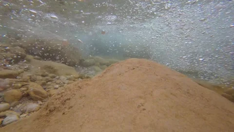 River Bottom Seen Through Clear Water with Bubbles and Ripples 動画素材 305235446