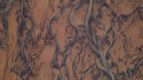 River Braids in Iceland High Wide Angle View Looking Straight Down Stock Footage 256693369