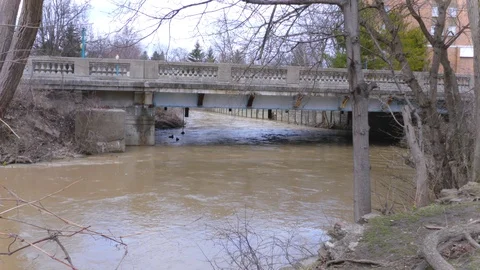 River with Bridge 4K Stock Footage 128236278