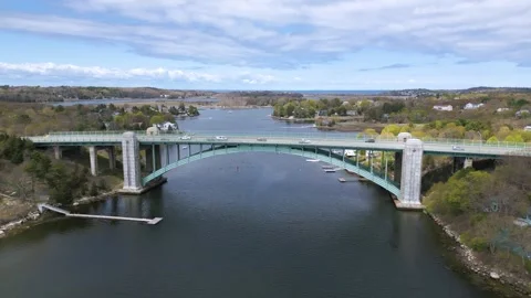 River Bridge Aerial Pull Back Stock Footage 240666902