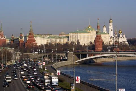 River, bridge and kremlin Stock Photos