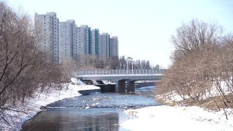 River bridge city in winter Stock Footage 170921624