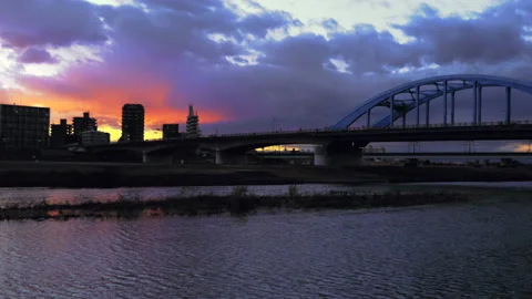 River bridge during sunset Stock-Footage 228662105