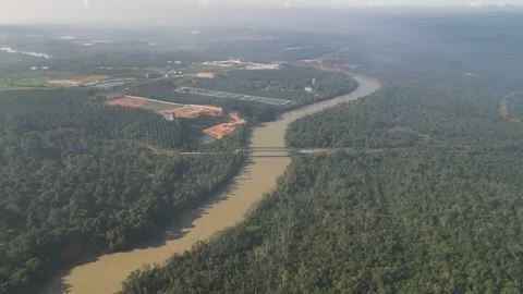 A river with a bridge over it. Aerial view Kota Tinggi, Johor Stock-Footage 325769098
