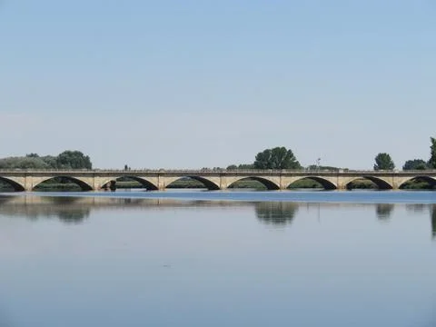 River with bridge path passage water sky landscape Fotos Stock