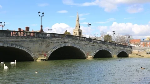 The river bridge, River Great Ouse, Bedford town Stock Footage 96496049