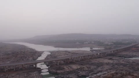 River Bridge Spanning River Valley Aerial - Graded Stock Footage 322533626