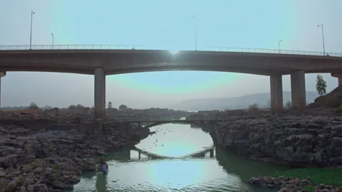 River Bridge Spanning River Valley Wide - Graded Video stock 322533806