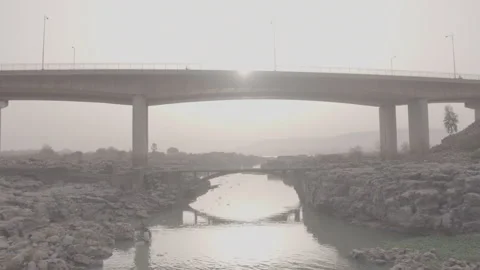 River Bridge Spanning River Valley Wide - Ungraded Stock Footage 322542556