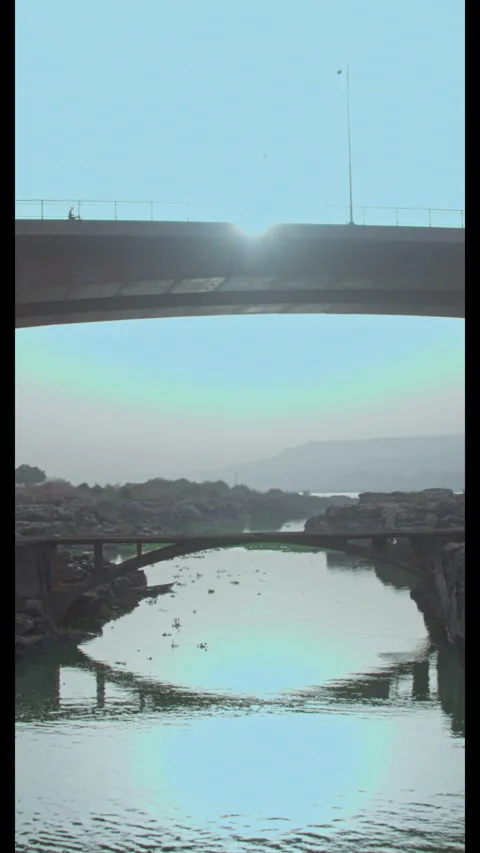 River Bridge Spanning River Valley Wide - Vertical (9:16) Stock Footage 322550346