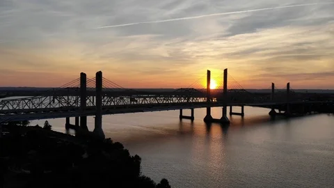 River Bridge Sunset Stock Footage
