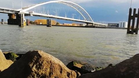 River, bridge view, Netherlands Stock Footage 99878031