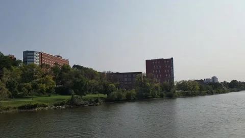 River with buildings during dusk Stock Footage 166717219