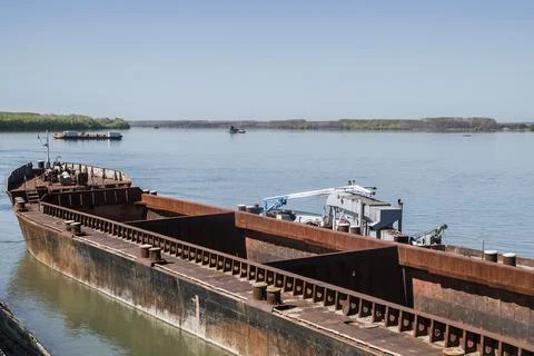 River bulk cargo barge Stock Photos