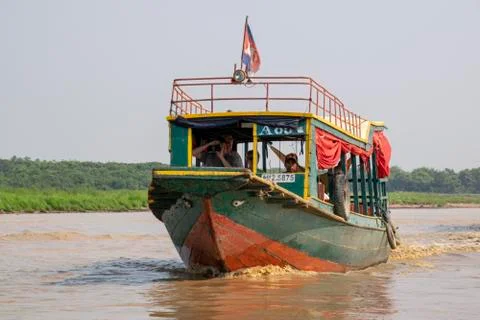 River bus serving the community at the floating town in Tonle-Sap Stock Photos