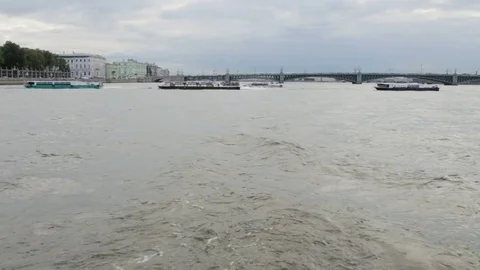 River buses are crossing the river. Neva River, St Petersburg. Video stock 72380219