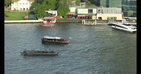 River buses, crossriver ferries, and water taxis for commuter crossing the river Stock Footage 305591912