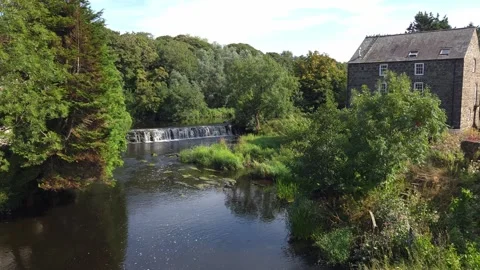 River Bush with Old Mill View Bushmills Northern Ireland Stock-Footage 315105849