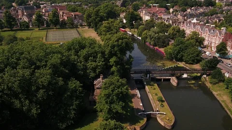 River Cam Cambridge by Drone Stock Footage 100892388