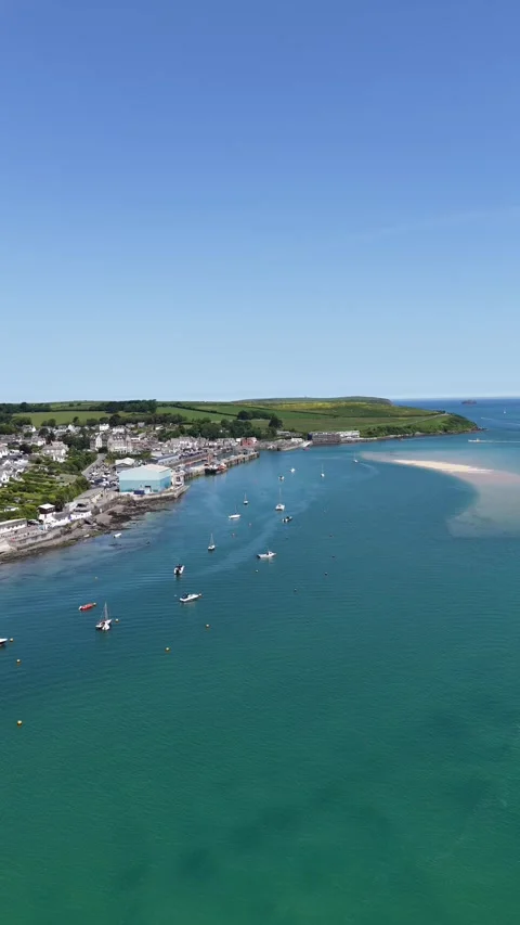 River Camel and Padstow Town Aerial 6K Vertical Stock Footage 336259077