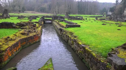 River canal at Roche Abbey Stock Footage 321474444