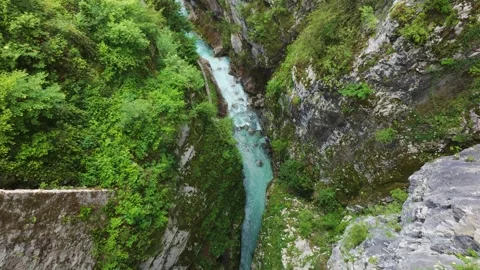 River Canyon From Devil's Bridge - Tolmin Gorges - Slovenia Stock Footage 340391685