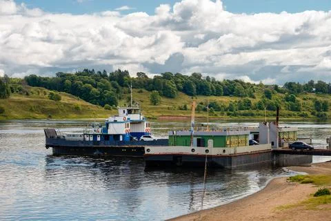 A river car ferry prepares for loading Stock Photos
