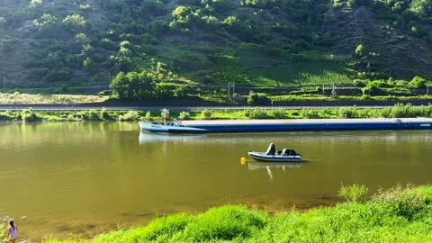 River cargo ship on the Moselle river in Germany Stock Footage 280793286