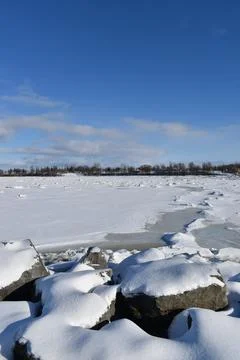 The river caught under the ice Stock Photos
