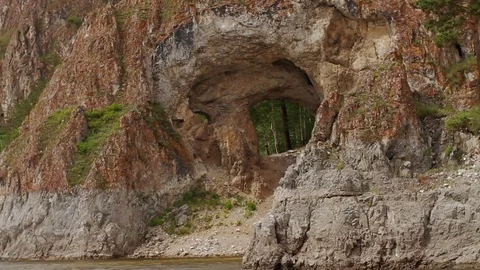 River cave summer mountain landscape Stock Footage 70834377