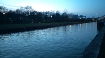River in the center of Reims. Evening time. Stock Footage 85489077