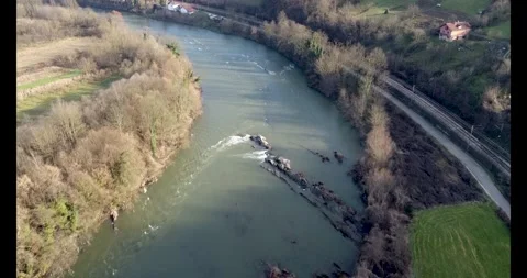 The river in the central Bosnia, flows through beautiful nature Stock Footage 274389064