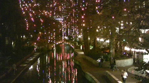 River Christmas lite bridge HD Stock Footage 91954