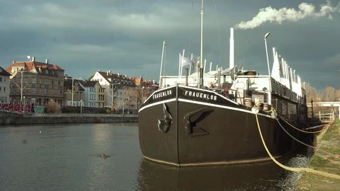 River in the city with ship Stock Footage 100355832