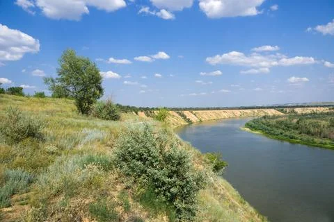River cliff at the bend of the river Stock Photos