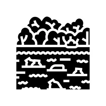 River clogged plastic bottles glyph icon vector illustration Stock Illustration