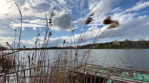 River with clouds during a sunny day Stock Footage 153042483