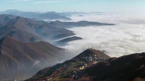 River of Clouds flow near Mountain Town Stock Footage 316766796