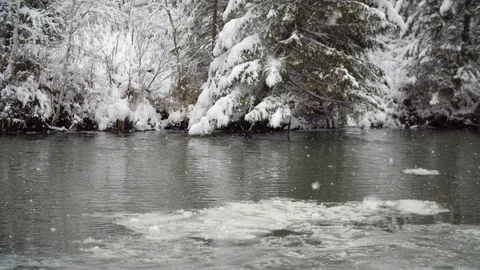 River Coast Covered with Snow Stock Footage 99926698