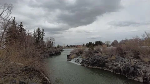 The river on a cold cloudy day 4k Stock Footage 167570653