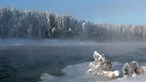 River on cold winter morning. Ripples and fog on water. Stock Footage 147484270
