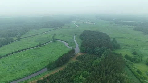 River Confluence – High Parallax Right Aerial Establishing in Cloud Layer Video stock 336451135