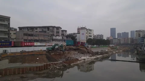 River construction project Video stock 296369812
