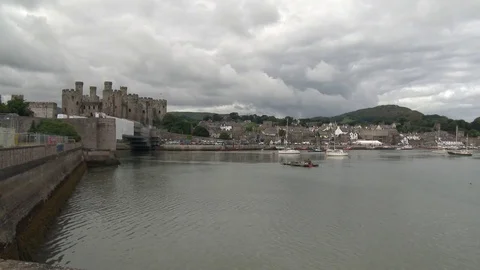 River Conwy &amp; Castle Stock Footage 70632391